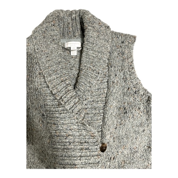 Charter Club Petite Gray Knit Fringe Vest Shawl Collar Button Front P/S - Picture 6 of 15